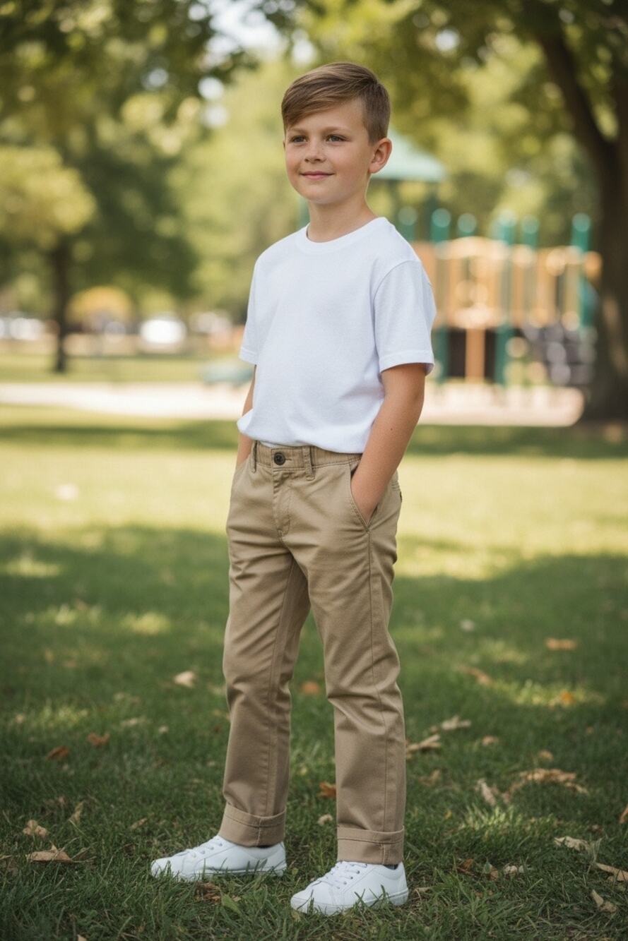 JK Kids Boys Tan Corduroy Bootcut Pants Size 7 100% Cotton Casual Bottoms
